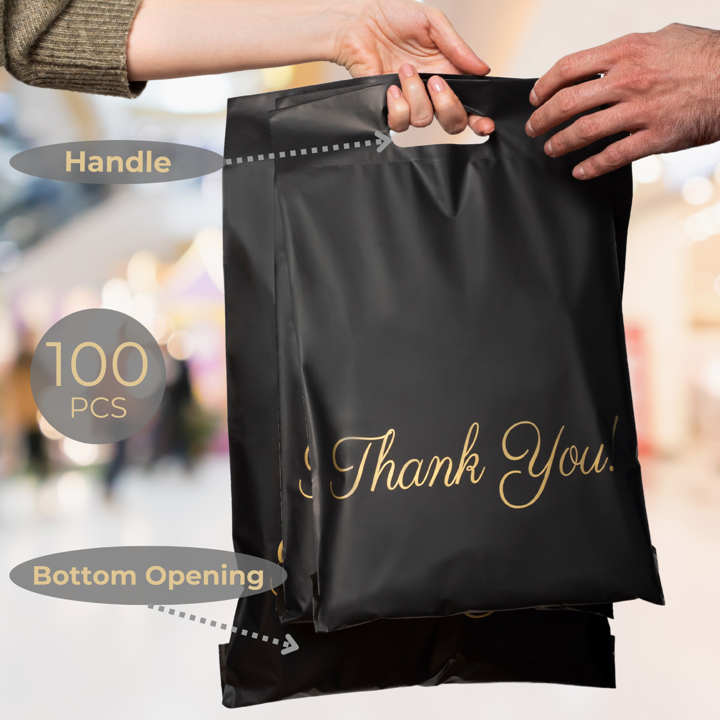 Black Poly Mailers with Handle 10x13 - 100 Pack