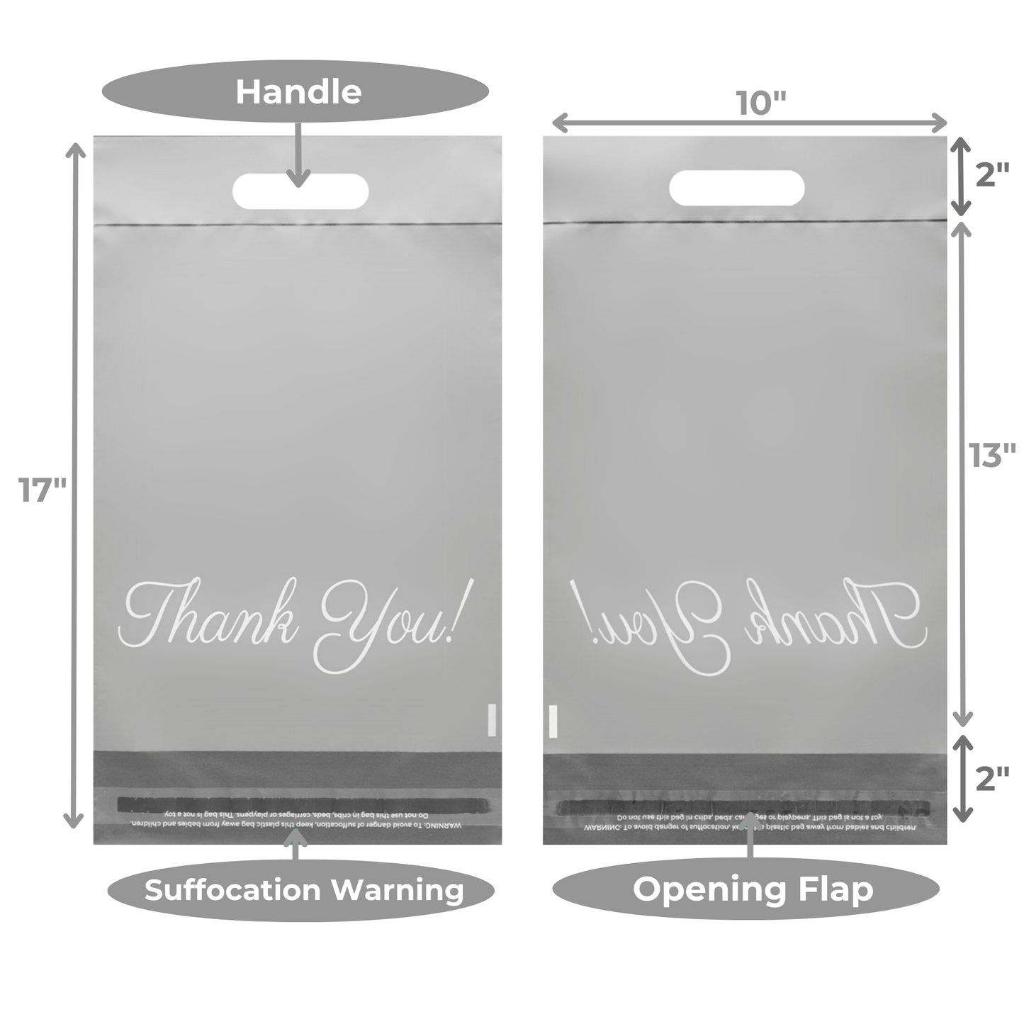 Frosted Poly Mailers with Handle 10x13, 100 Pack