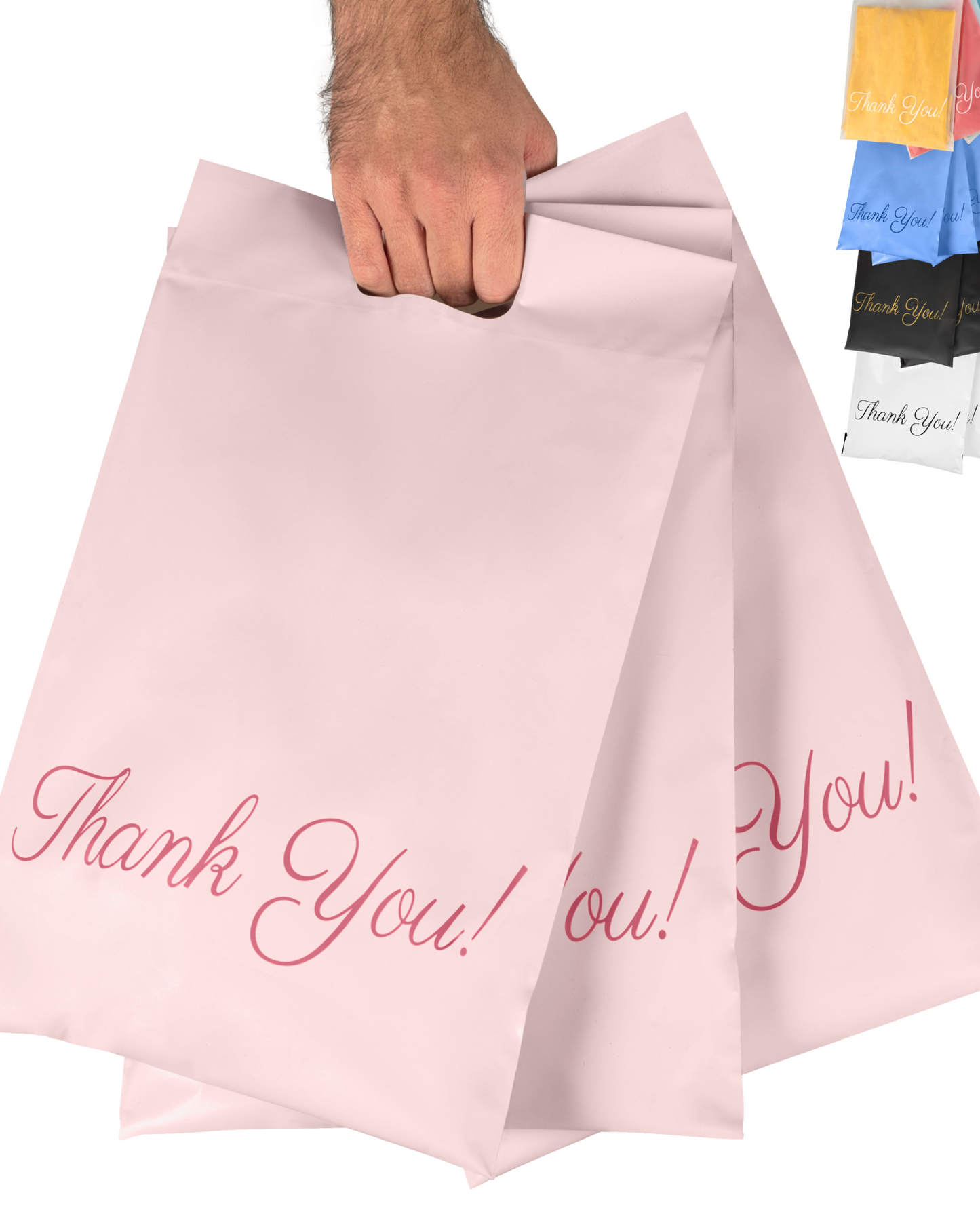 Pink Poly Mailers with Handle 12x15, 50 Pack