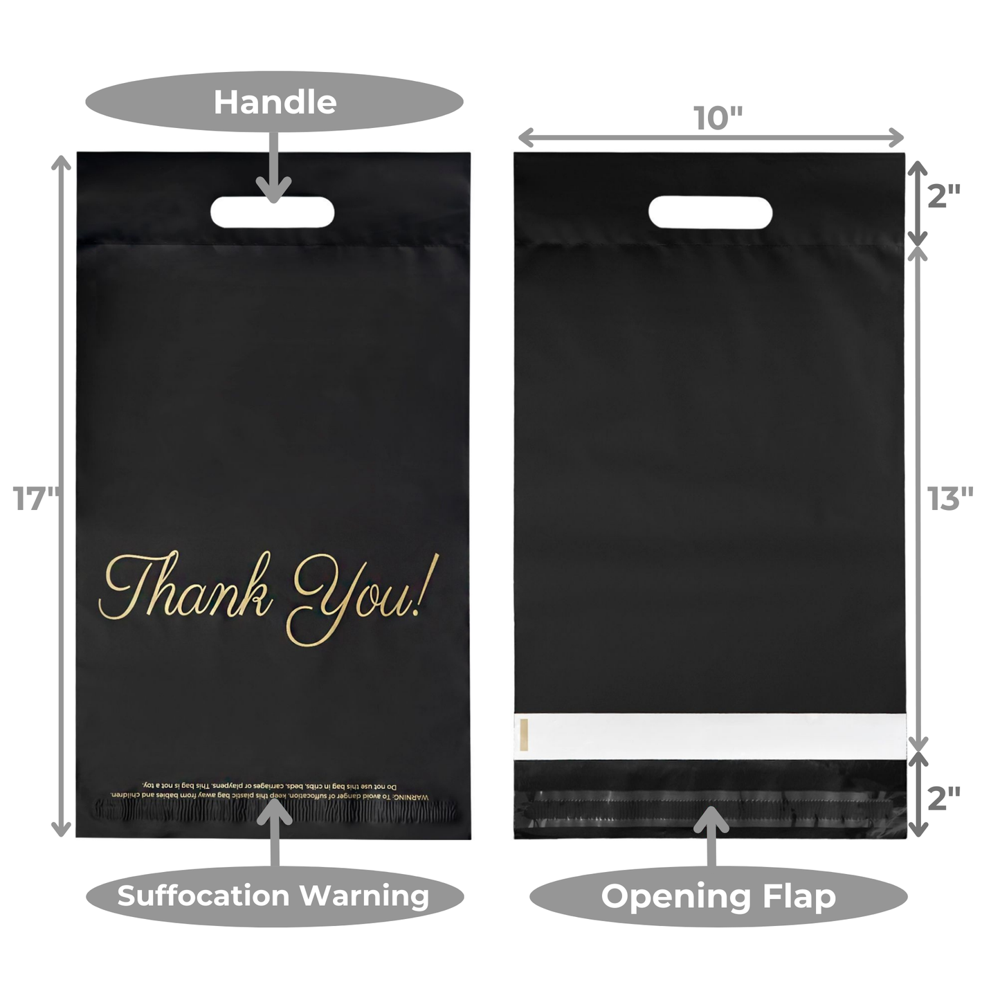 Black Poly Mailers with Handle 10x13 - 100 Pack