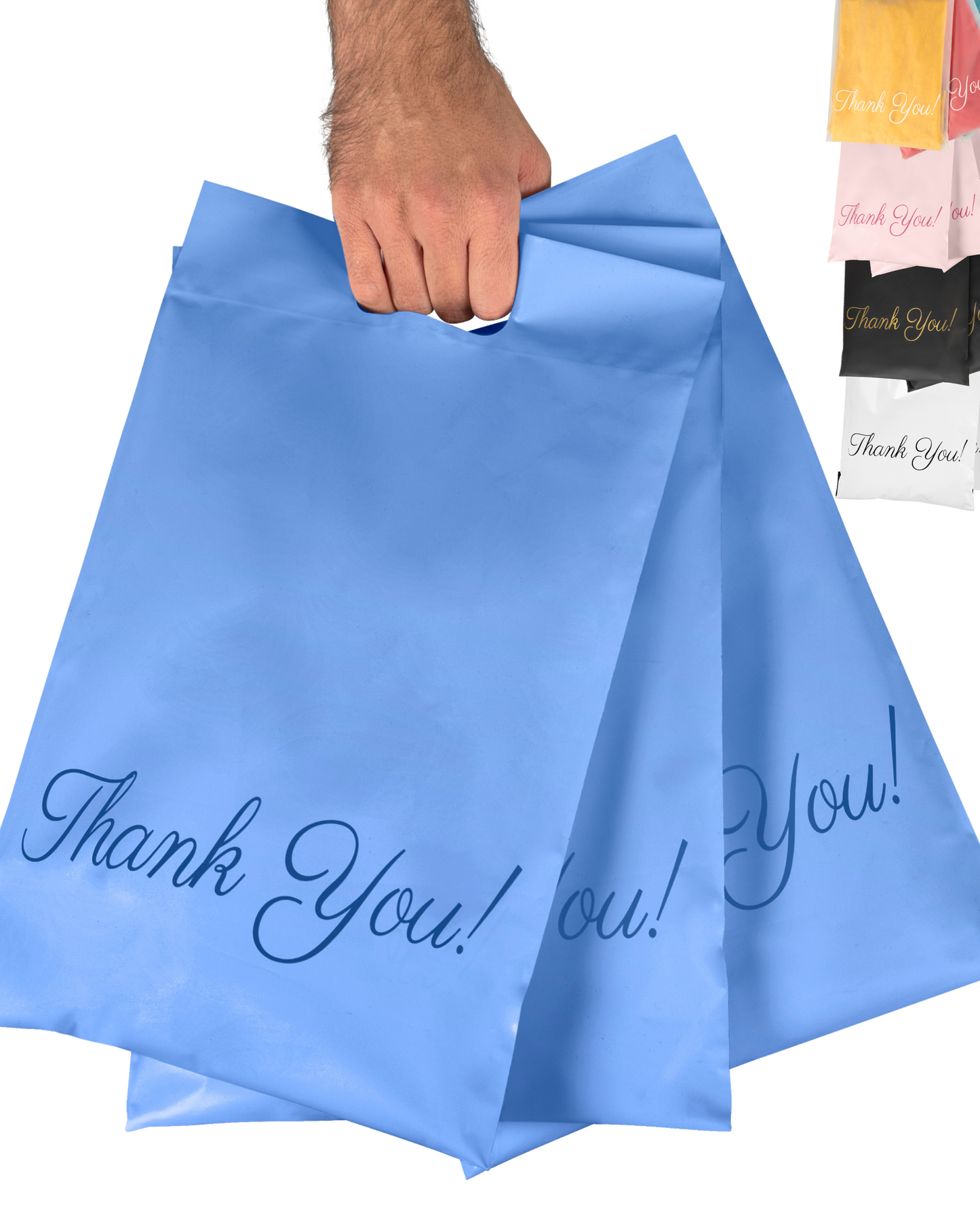 Blue Poly Mailers with Handle 12x15, 50 Pack